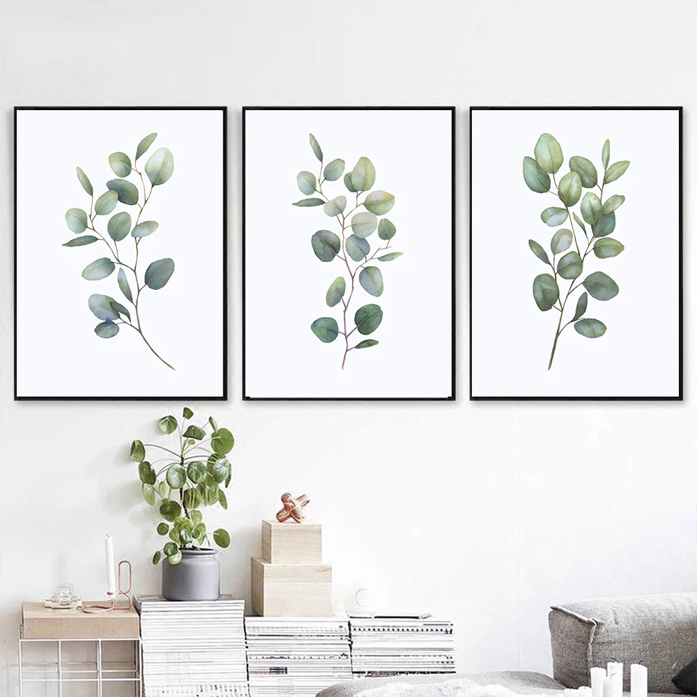 

Green Plant Leaves Eucalyptus Poster Prints Botanical Wall Art Canvas Painting Nordic Pictures for Living Room Home Decoration