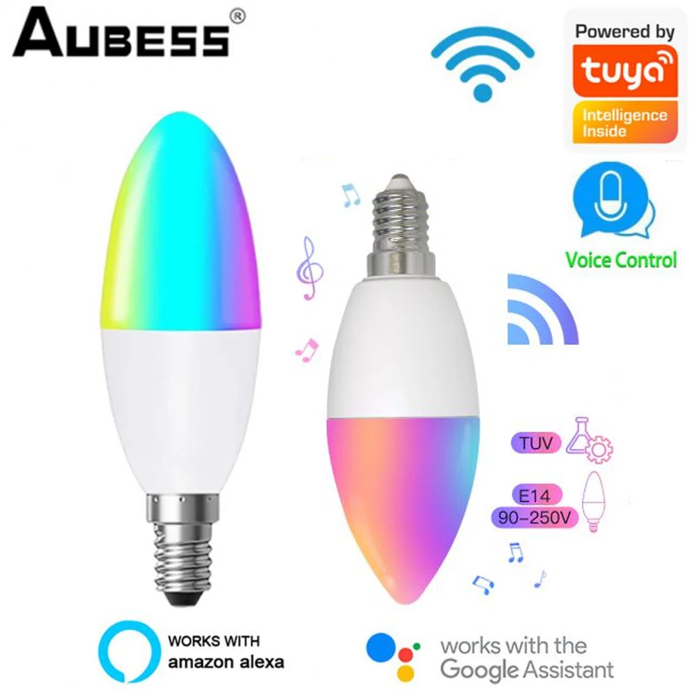 

Умсветильник лампа с Wi-Fi и регулируемой яркостью, E14, RGB + CW + WW, 5 Вт