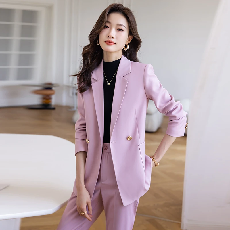 

2023 New High Street Blazers for Women Fashion Office Ladies Notched Single Button Coats Elegant Casual Notched Pink Jacket