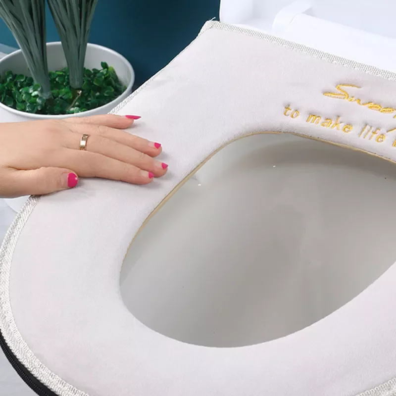 

Warm Toilet Seat Cover With Handle Toilet Accessories Soft Plush Zipper WC Mat Bathroom Decoration Accessories