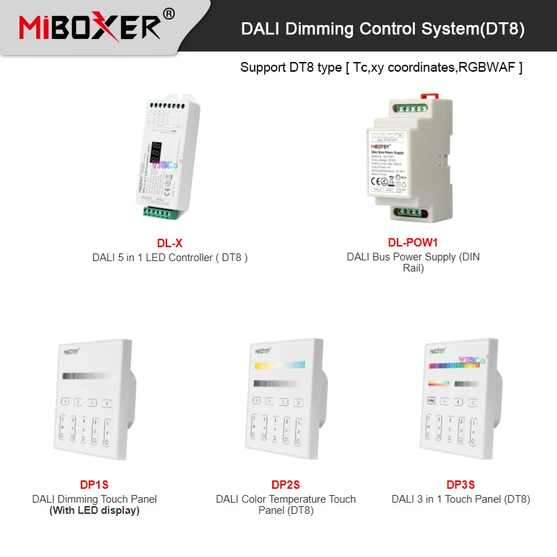 

Miboxer DALI Dimming/Color Temperature/3 in 1 Touch Panel and DALI 5 in 1 LED Controller Bus Power Supply DIN Rail for LED lamps