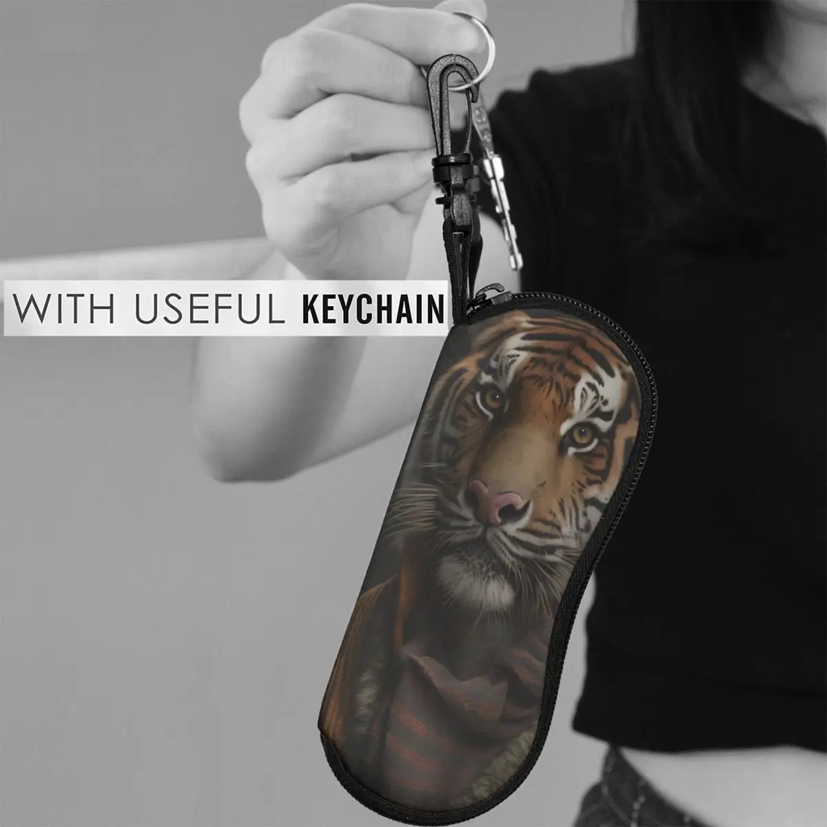 

Tiger Vertical Glasses Case Amazing Portraits Dapper Clothing Original Men Women Sunglasses Pouch Pocket Retro Eyewear Bag