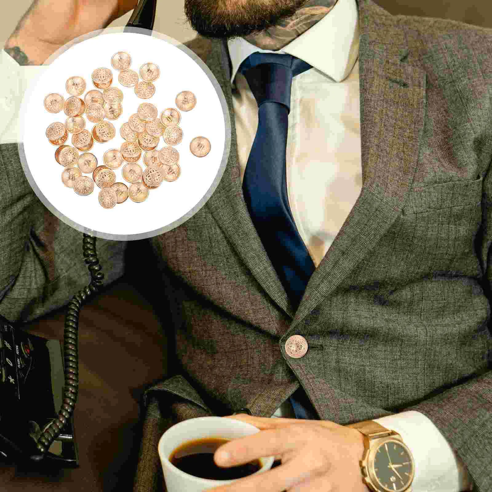 

50 Pcs Suit Coat Button Business Buttons Retro Clothes Snaps Crystal Hollow Metal Clothing Decorations Alloy Decorative for