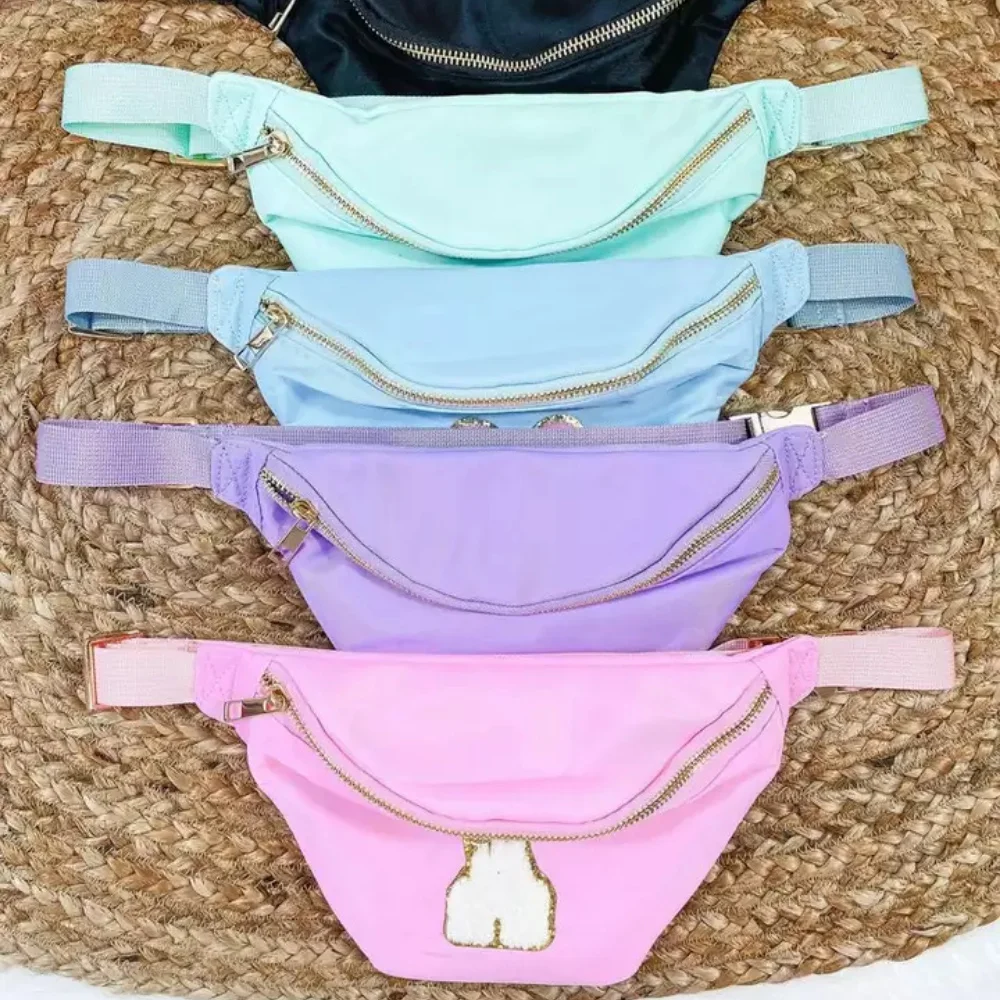 Candy Color Nylon Fanny Packs Women Fashion Letter Patches Waist Pack Female Casual Versatile Chest Bags Simple Cute Hip Pouch