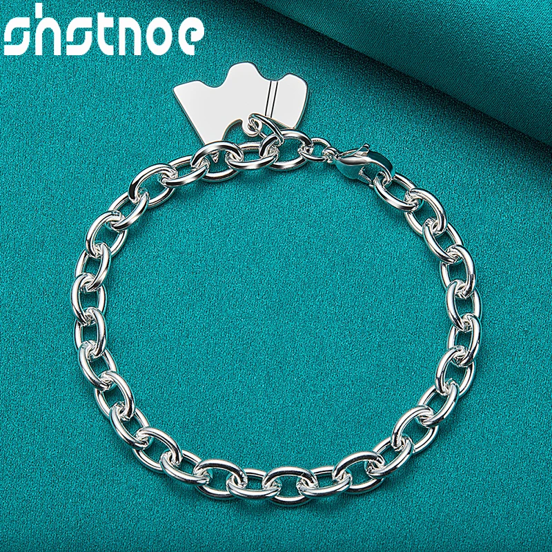 

SHSTONE 925 Sterling Silver 20cm Chain Dog Label Charm Bracelets For Women Men Birthday Party Luxury Gift Lady Fashion Jewelry