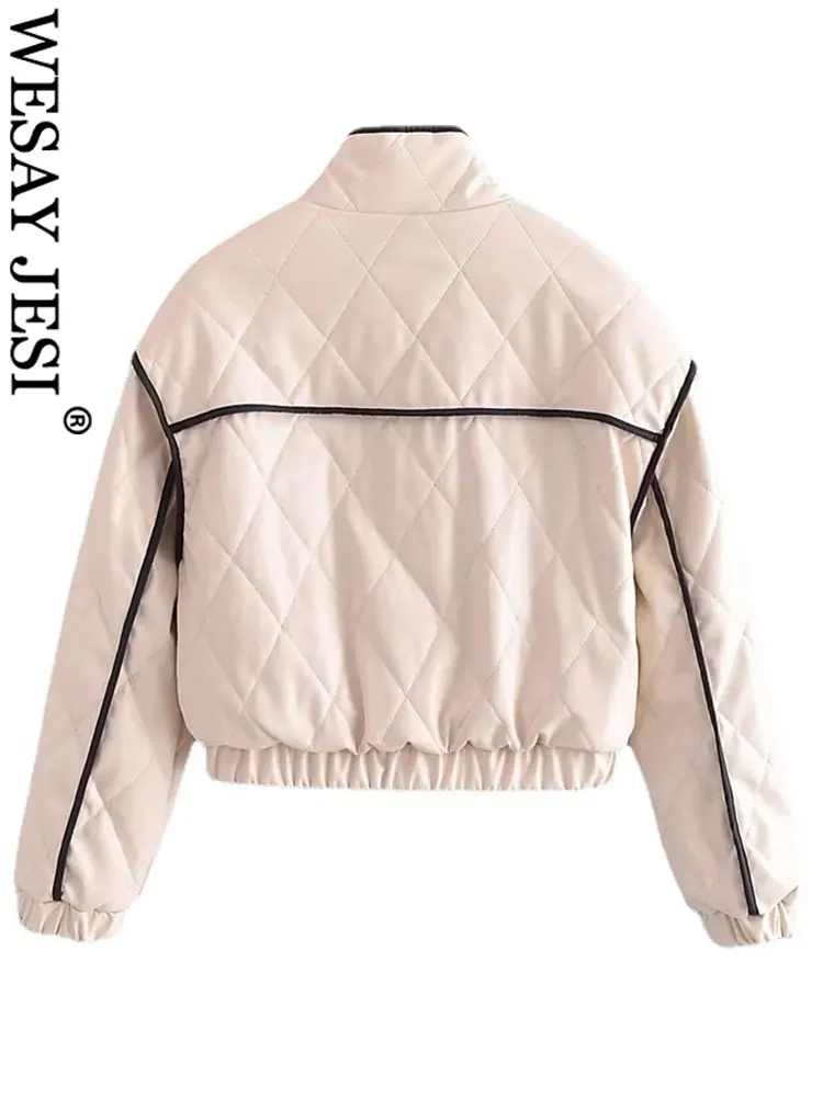 WESAY JESI Winter Women's Clothing Faux Leather Cotton Padded Jacket Zipper Loose Warm Thick Coats Fashion Female Chic Outerwear