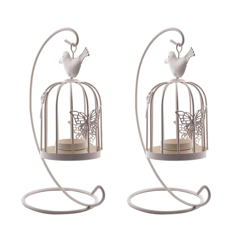 

2X Vintage Decor Candle Holders Candelabra Bird Cages Candlesticks Decorative For Home Decoration White