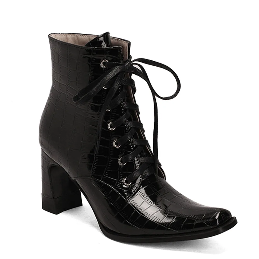 

Женские Плиссированные ботильоны на высоком каблуке, офисные удобные ботинки со шнуровкой, модель размера плюс 45