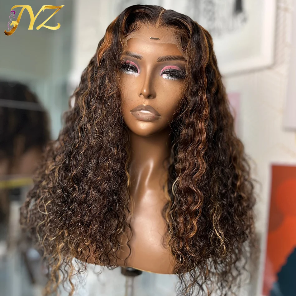 

Deep Curly Lace Front Human Hair Wig P4/27 Highlight Lace Frontal Wig For Women Ombre Blonde Curly Wigs 200 Density Natural Wave