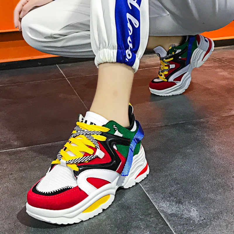 

New Women Running Shoes Increasing 6CM INS Ulzza Harajuku Sneakers Cushioning Height Platform Breathable Wave Sports Walking