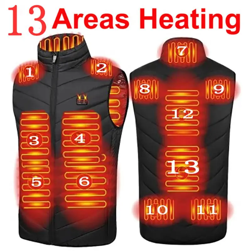 Men USB Infrared 13 Heating Areas Vest Jacket Men Winter Electric Heated Vest Waistcoat For Sports Hiking Oversized 5XL