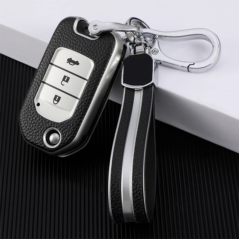 

2/3 Button New TPU+Leather Car Key Case Cover For Honda CivIc HRV CRV XRV Crider Odyssey 2015-2018 Remote Fob Key Accessories
