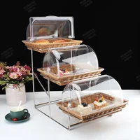 Double layer tray rack bread cake fruit basket imitation rattan woven belt cover multi-layer Buffet dessert display plate