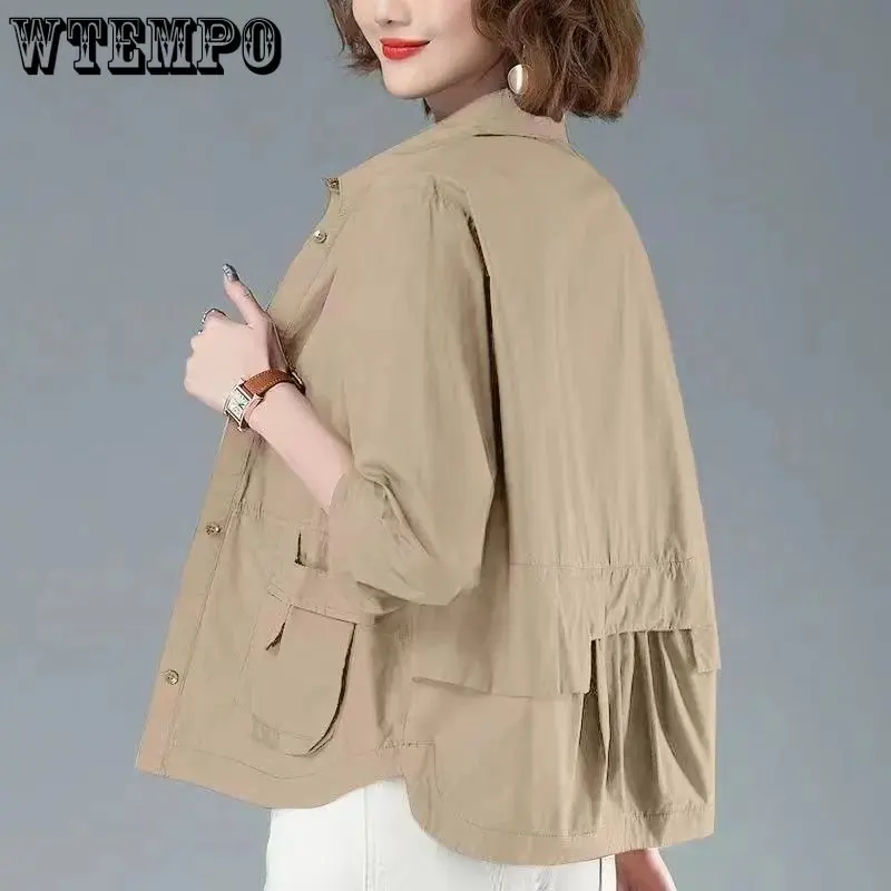 

WTEMPO Women's New Fashion Single Breasted Solid Color Jackets Female Spring All-match Loose Casual Long Sleeve Pockets Coats