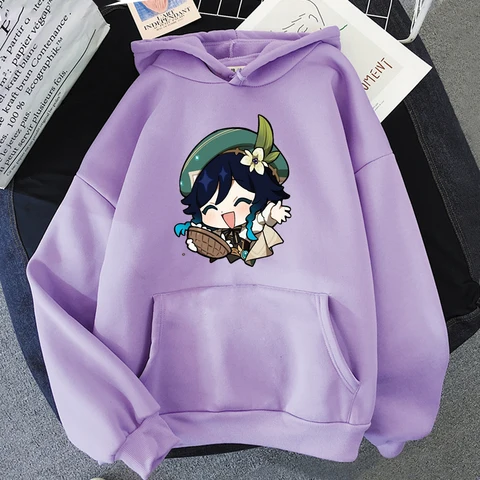 Genshin Impact New Game Hoodies Women Cute Venti Printed Casual Sweatshirts Fashion Moletom Hip Hop Pullovers Tops Y2k Clothes