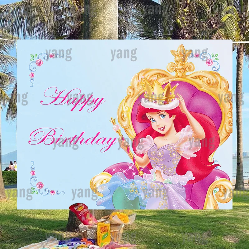 

Disney Golden Crowm Princess Party Beautiful Background The Little Mermaid Ariel Custom Backdrop Children's Birthday Baby Shower