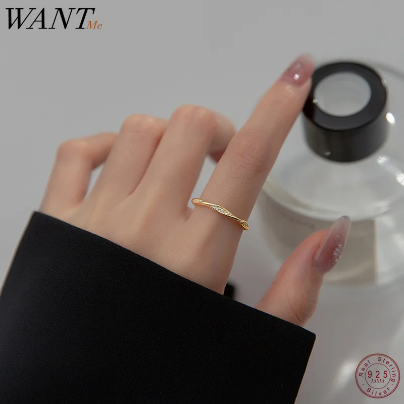 

Женское и мужское Открытое кольцо WANTME, из стерлингового серебра 925 пробы с простым изогнутым паве из циркония, модные украшения на палец, под...