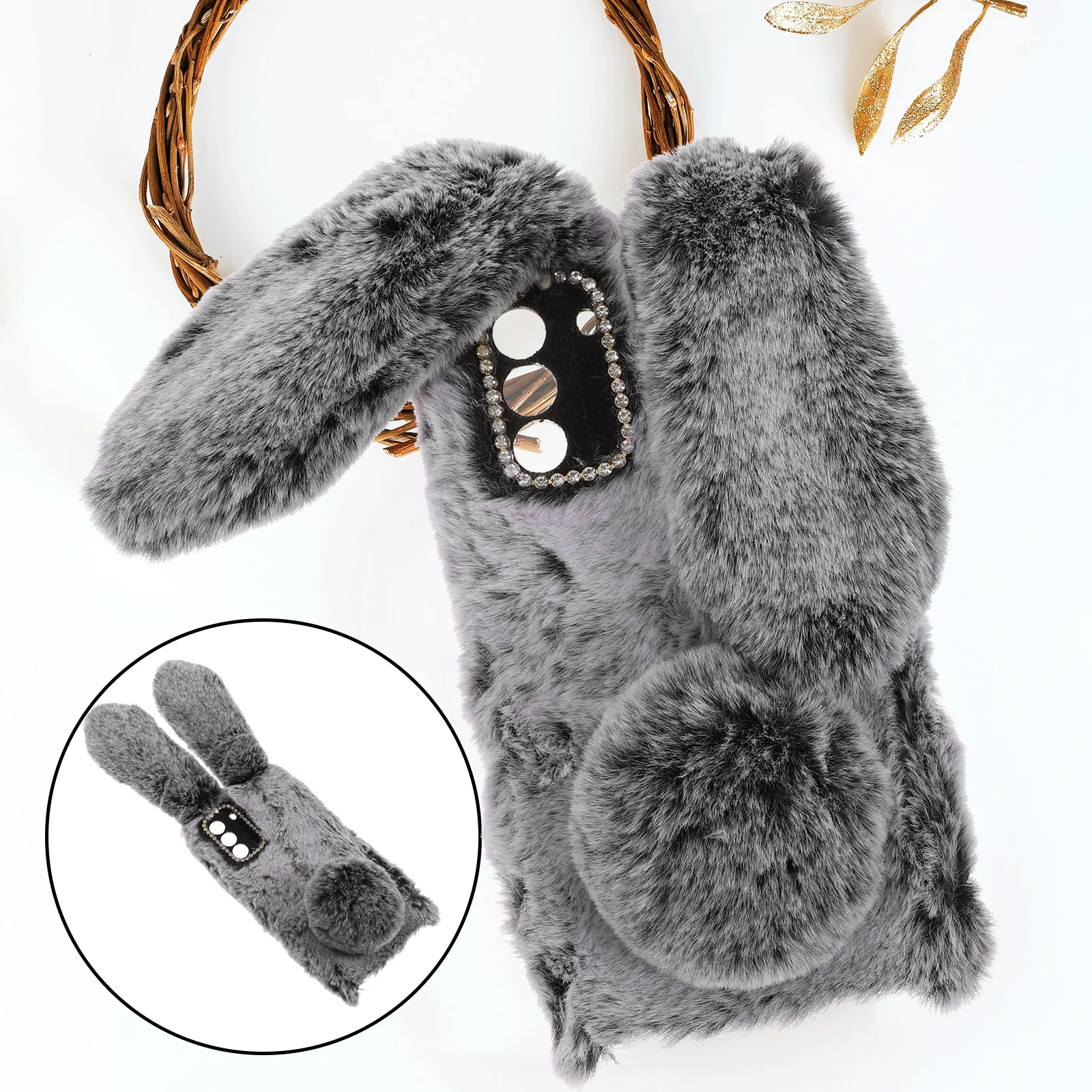 

Fluffy Rabbit Ear Case Warm Cover Shell Compatible with S21 Plus 5G