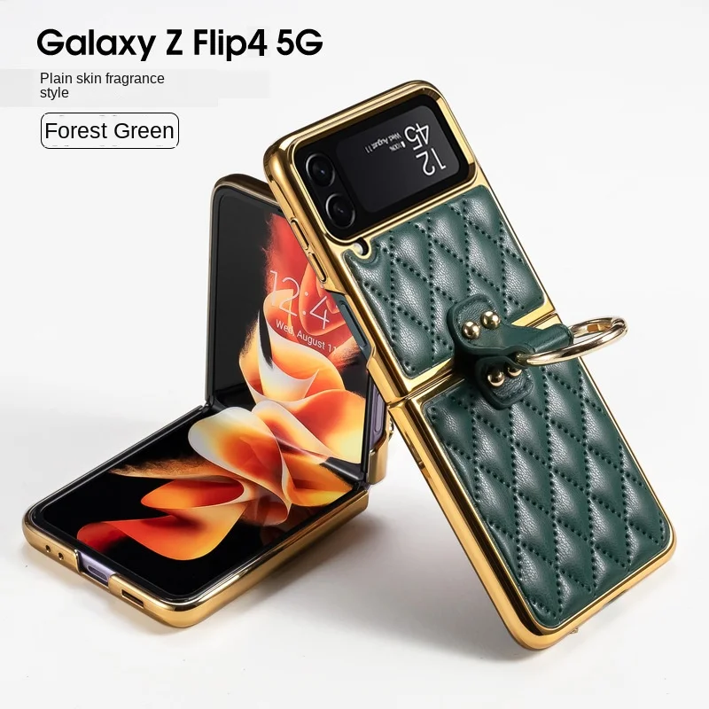 

Electroplated Elegant Plain Leather Ring Holder for Samsung Galaxy Z Flip 4 5G Case Magnetic Leather Ring Holder Phone Cover