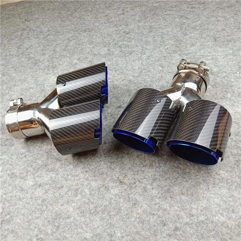 

1 Pair inlet 63mm Glossy Carbon Fiber Y Exhaust Tips Blue Stainless Steel For Akrapovic carbon Muffler Nozzles Exhaust Pipes