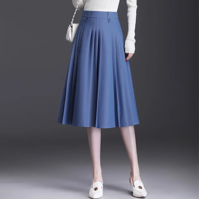 

Женская плиссированная юбка на молнии с высокой талией, синяя и черная элегантная офисная облегающая повседневная юбка средней длины, модель 2023 на весну и лето, 6616