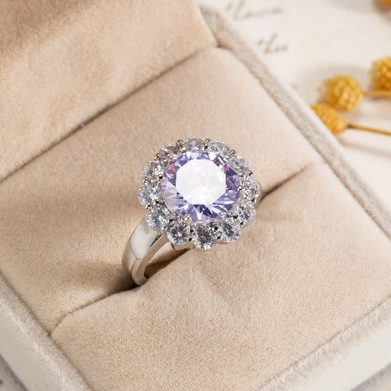 

New Romantic Flowers Zircon Ring for Women Simple Personality Silver Color Eternity Rings Fashion Jewelry Wedding Party Gifts