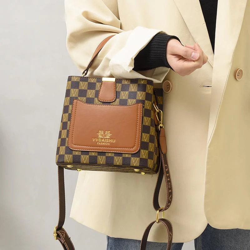 2023 New Bucket messenger Composite Female Bag Checked Women's Shoulder Fashion high-grade Versatile Crossbody Handbag woman