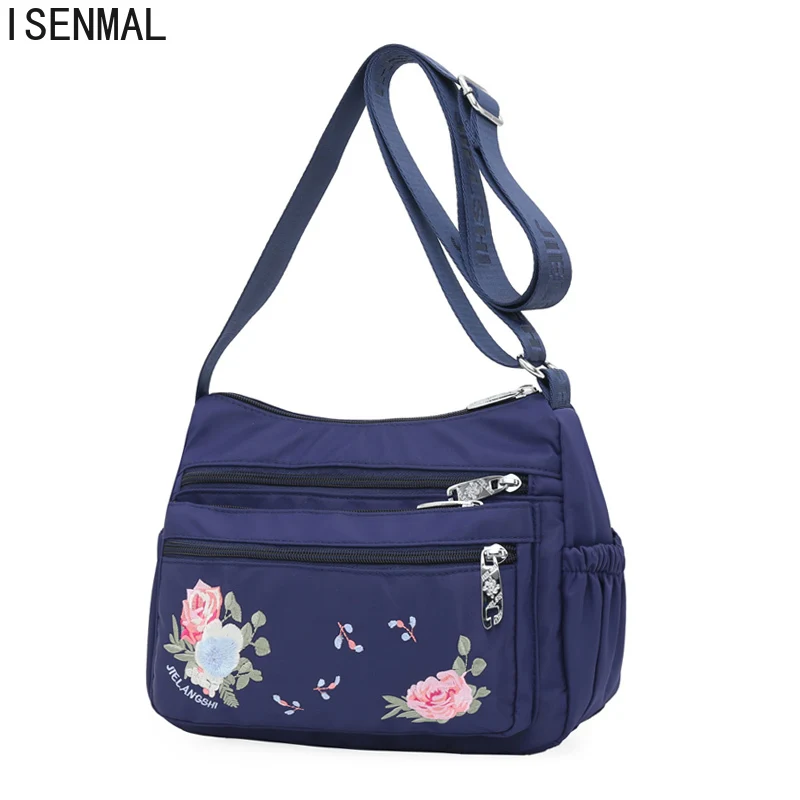 Embroider Women Crossbody Bags Flower Female Messenger Bag for Girls Nylon High Quality Travel Shoulder Bag Zipper Handbags