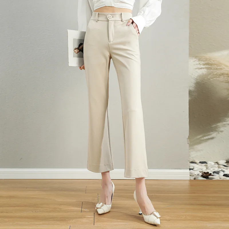

Летние модные женские однотонные элегантные брюки до щиколотки с высокой талией, офисные женские узкие шикарные брюки, женские повседневны...