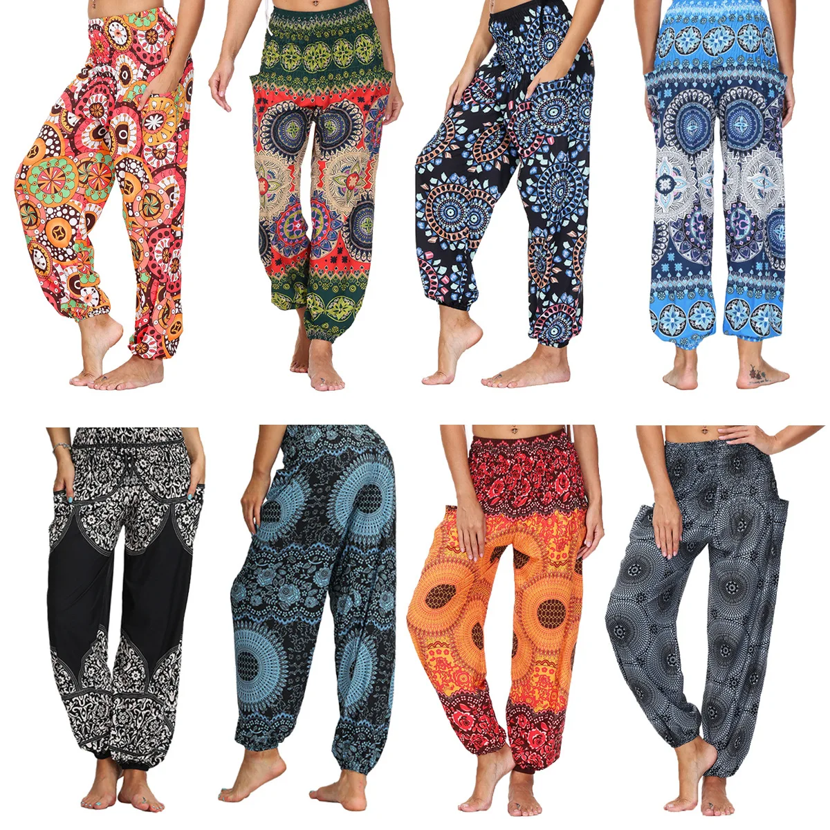 2022 Creative Women's Clothing Ethnic Style Digital Printing Lanterns Loose Fitness Yoga High Waist Crotch Dance Pants