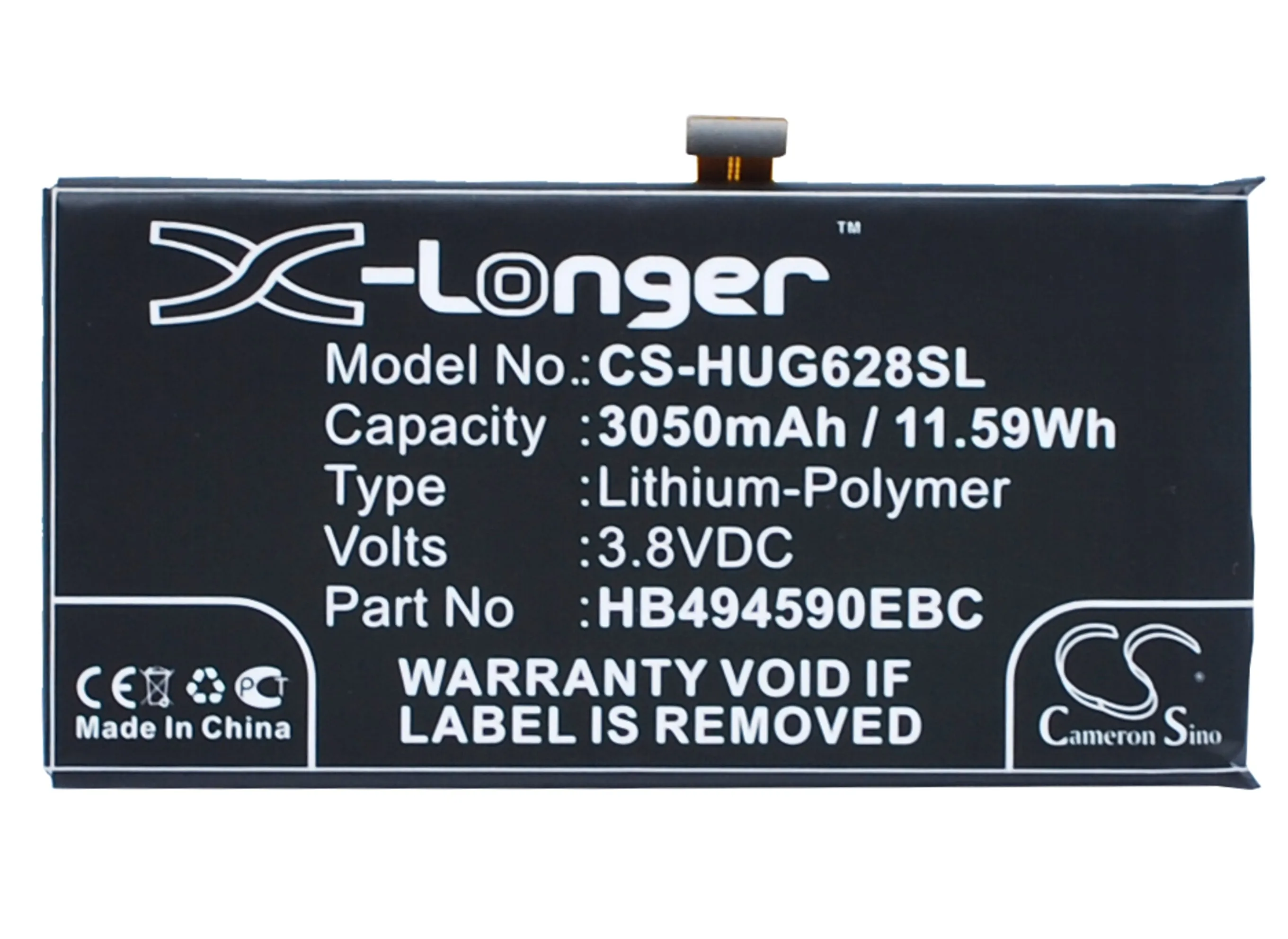 

CS 3050mAh / 11.59Wh battery for Huawei Ascend G628, Honor 7, PLK-UL00, Speed Wi-Fi NEXT W03 HB494590EBC
