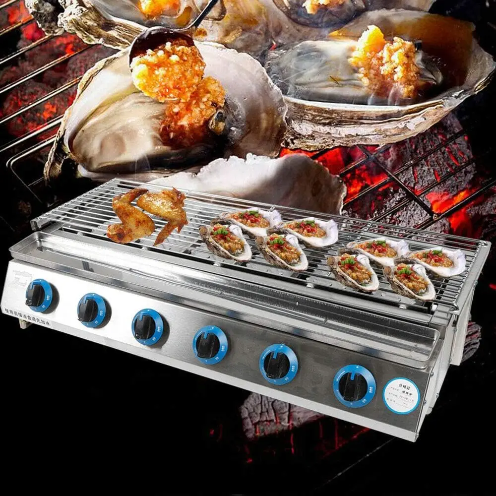 

Tabletop Grill Smokeless BBQ with 6 Burners Portable Gas Barbecues Griddle, 6 Independent Switches Gas Grill Griddle