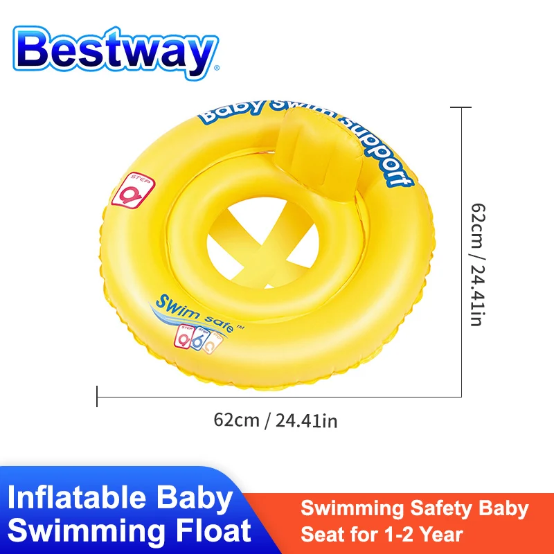 

2021 Bestway 32027 Inflatable Baby Swimming Float Seat Ring for 1-2 Year Old Swim Safe Double Ring Baby Seat Size 27 Inch/69 cm