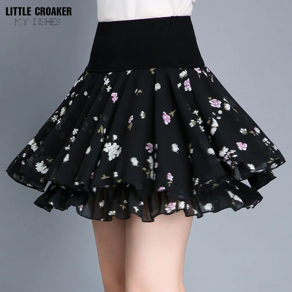 

Vintage floral print chiffon women Sprint Summer korean A line Pink streetwear high waist ladies midi skirt Gothic clothes