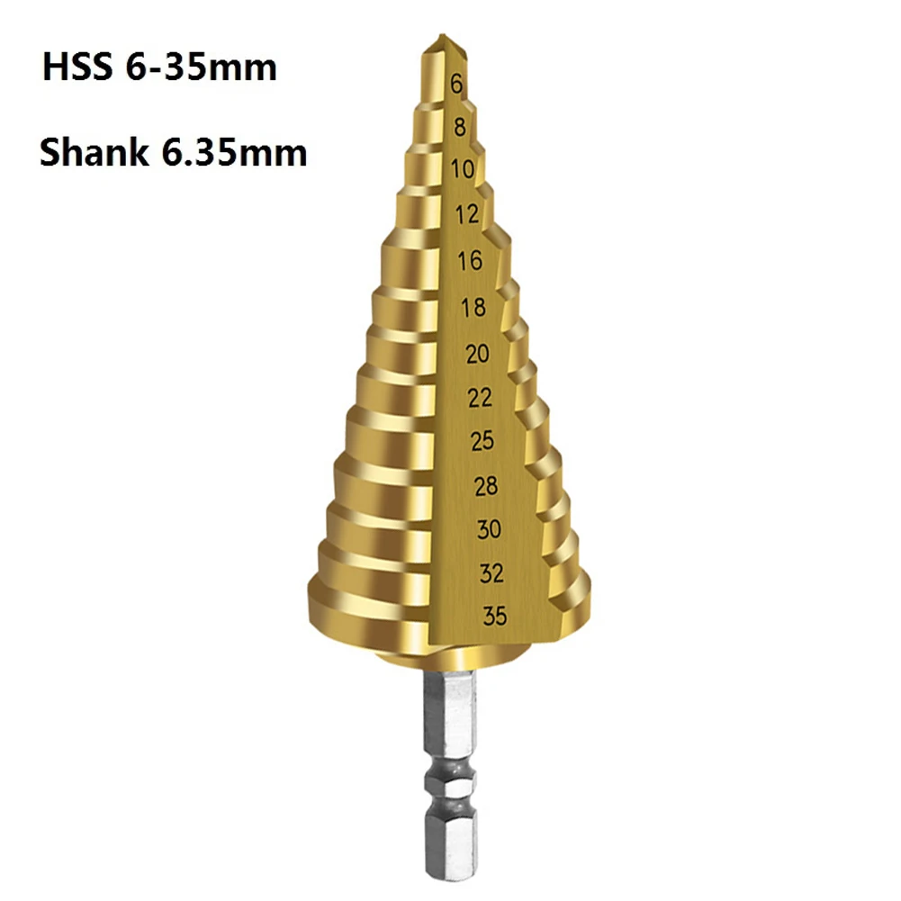 

6-35mm HSS Straight Groove Step Drill Bit 13 Step 1/4 Inch Shank Step Drill Bit Drill Metal Cone Step Drill For Wood Copper PVC