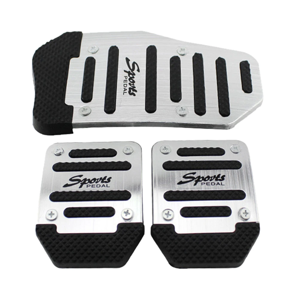 

3 Pcs Non-slip Universal Aluminum Manual Series Car Pedal Cover Set Kit Silver Foot Pedal Replacement Car Accessories