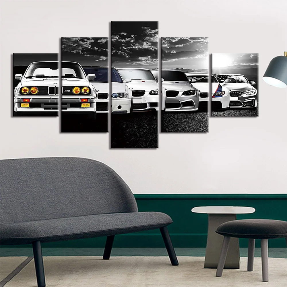 

5Pieces Wall Art Canvas Poster Abstract Retro BMW Car Decor Painting Living Room Picture Print Bedroom Wallpaper Home Decoration