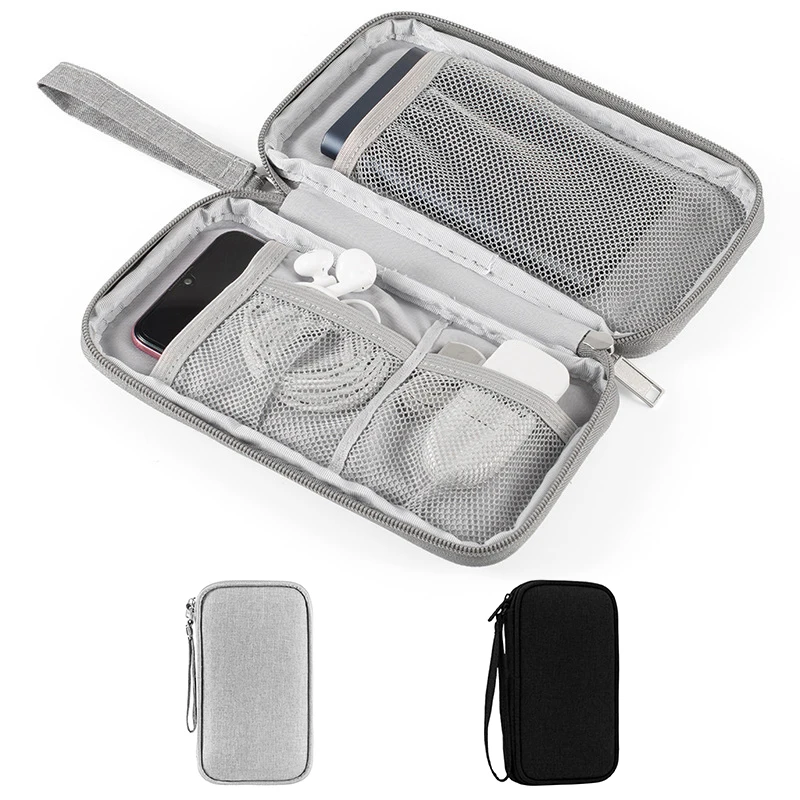 

Black + gray portable mobile phone data cable storage bag headset power bank storage bag small digital supplies storage box