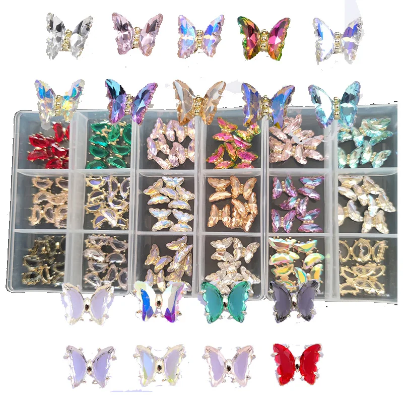 

30Pcs Luxury Crystal 3D Alloy Flying Butterflies Nail Art Glitter Jewelry Diamond Jelly Rhinestones For Professional Nail Charms