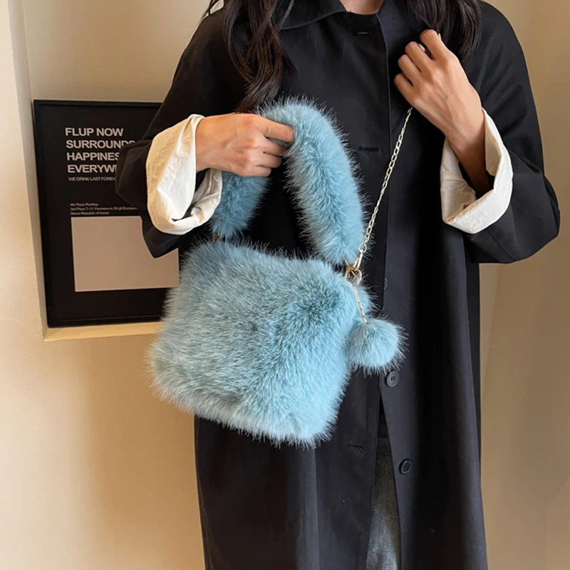 Стильная Мягкая Женская Роскошная пушистая плюшевая сумка Повседневная простая