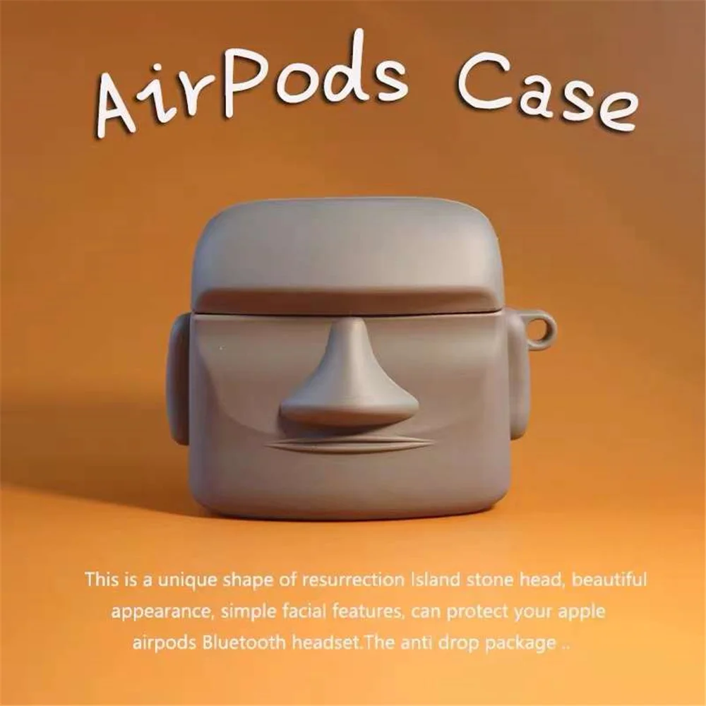 

Funny 3D Moai statue Earphone Case For Airpods 1 2 3 Pro Soft silicone Wireless Bluetooth Headphone Box Cover For Airpods 3