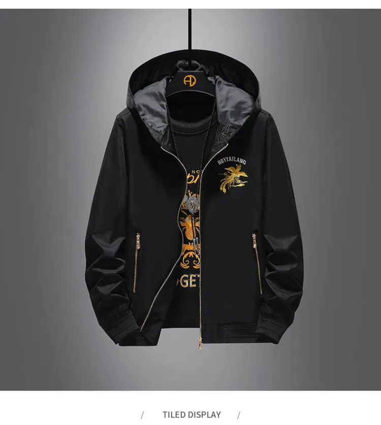 Мужская осенне-зимняя куртка с капюшоном и вышивкой Феникса