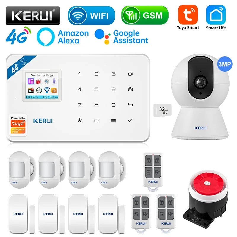 

KERUI W184 GSM 4G WIFI Security Protection Tuya APP Smart Home Alarms Anti Theft Security Alarm System Home Package 6 Languages