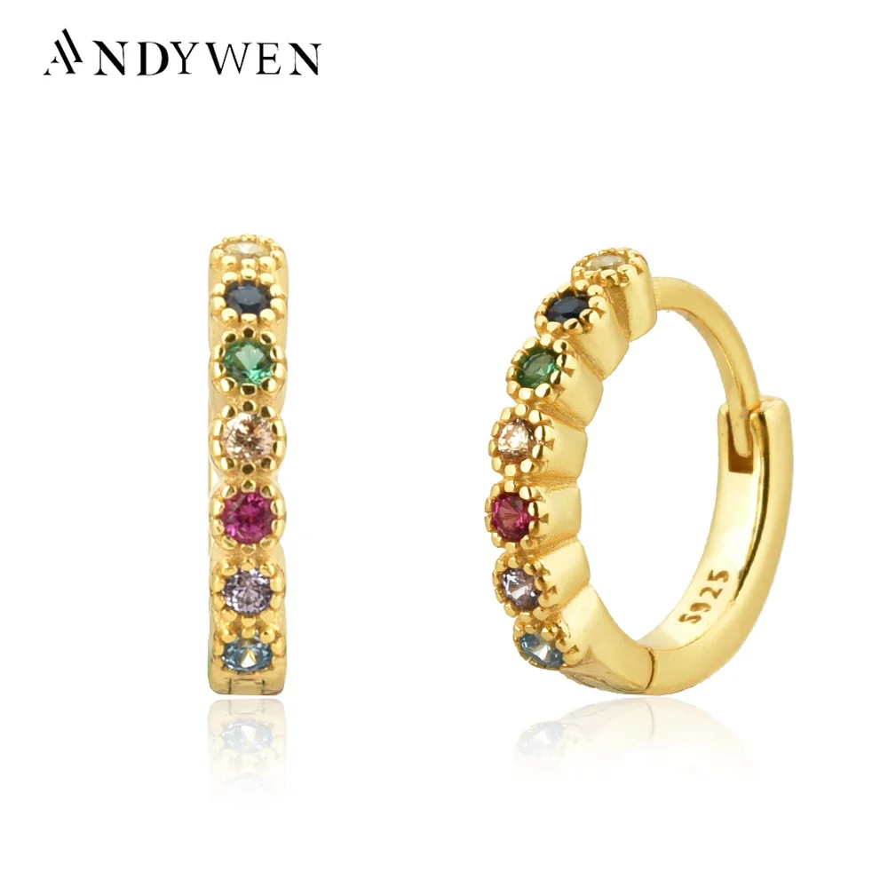 

ANDYWEN 925 Sterling Silver 2021 Fashion Female Circle Earring 9.5mm Round Zircon CZ Hoops Huggies In Party Rock Punk Jewelry