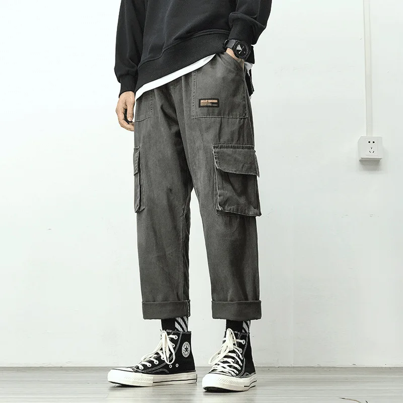 

Men's overalls outdoor casual loose fashion all-match nine-point pants handsome wide-leg straight long pants sports pants