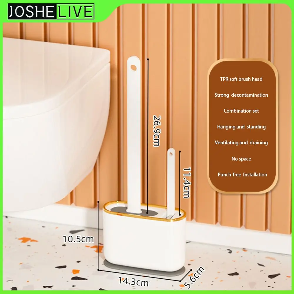 

Long Handle Toilet Brush Toilet Flat Brush Silica Gel Short Hair Crevice Brush Toilet Cleaning Bathroom Hardware Quick Dry Brush