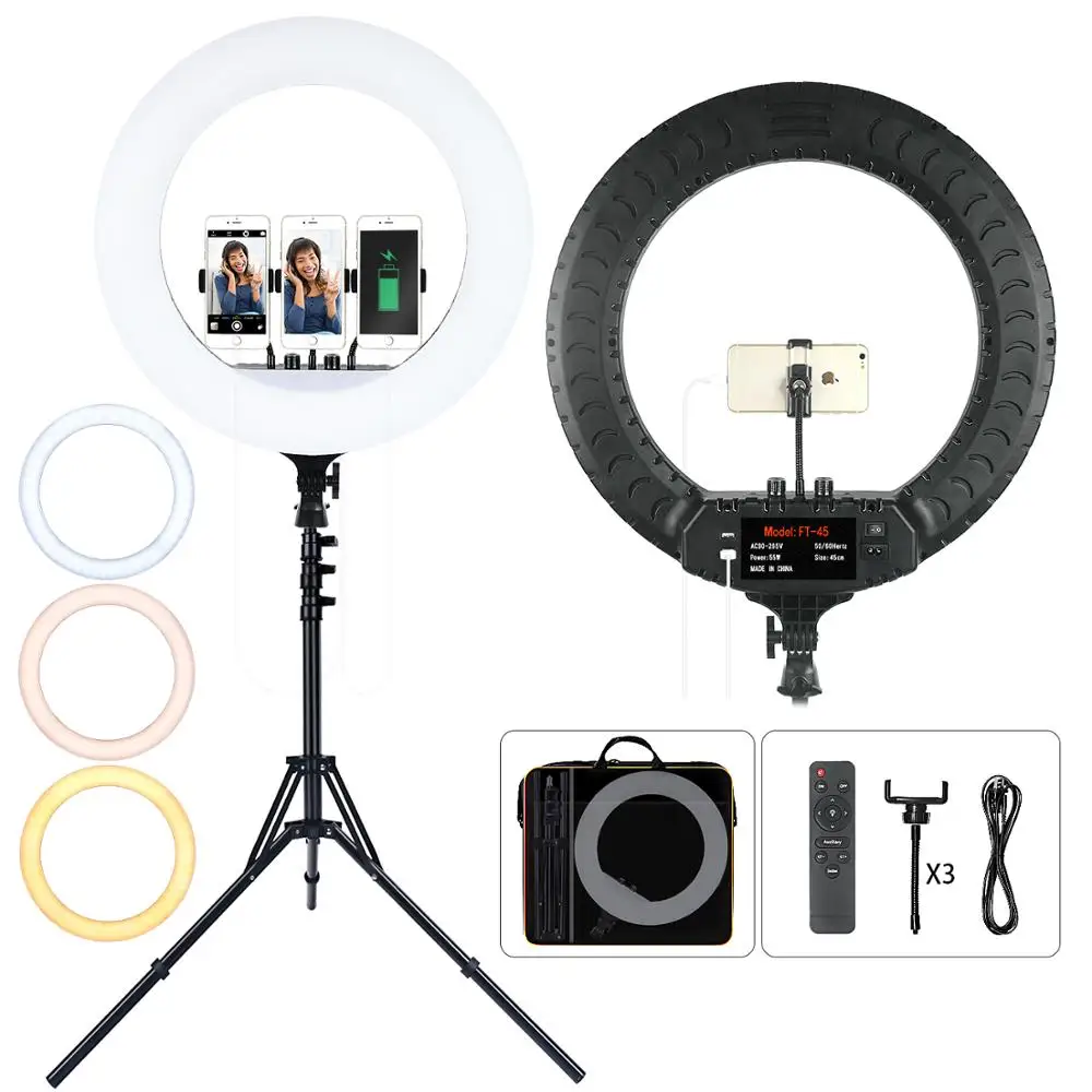 

FOSOTO 18 Inch Led Ring Light 2700 -6500K Photography Lighting Camera Phone RingLight Makeup Ring Lamp With Tripod And Remote