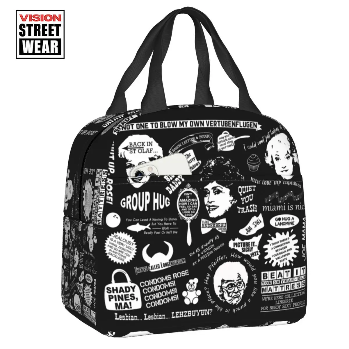 

2023 New Custom Golden Girls Classic Quotes Lunch Bag Women Thermal Cooler Insulated Lunch Box For Children School