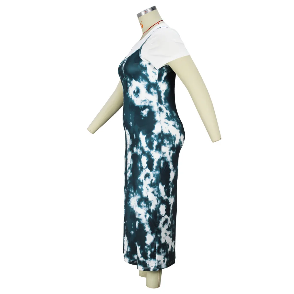 Plus Size Women Sets Solid Shirts And Tie Dye Print Dresses 2022 Summer Fashion Two Piece Set Sexy Female Casual Club Outfits