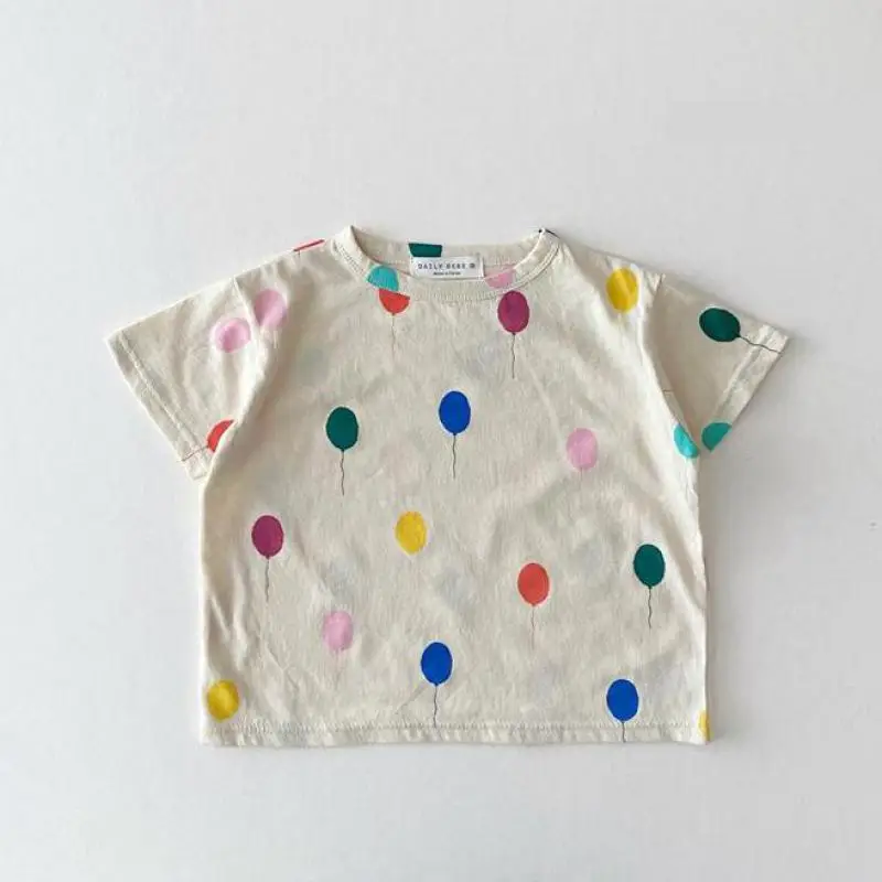 

2022 Summer New Baby Short Sleeve T Shirt Colorful Balloons Print Kids Cartoon T Shirt Cute Boy Girl Cotton T Shirt Children Tee